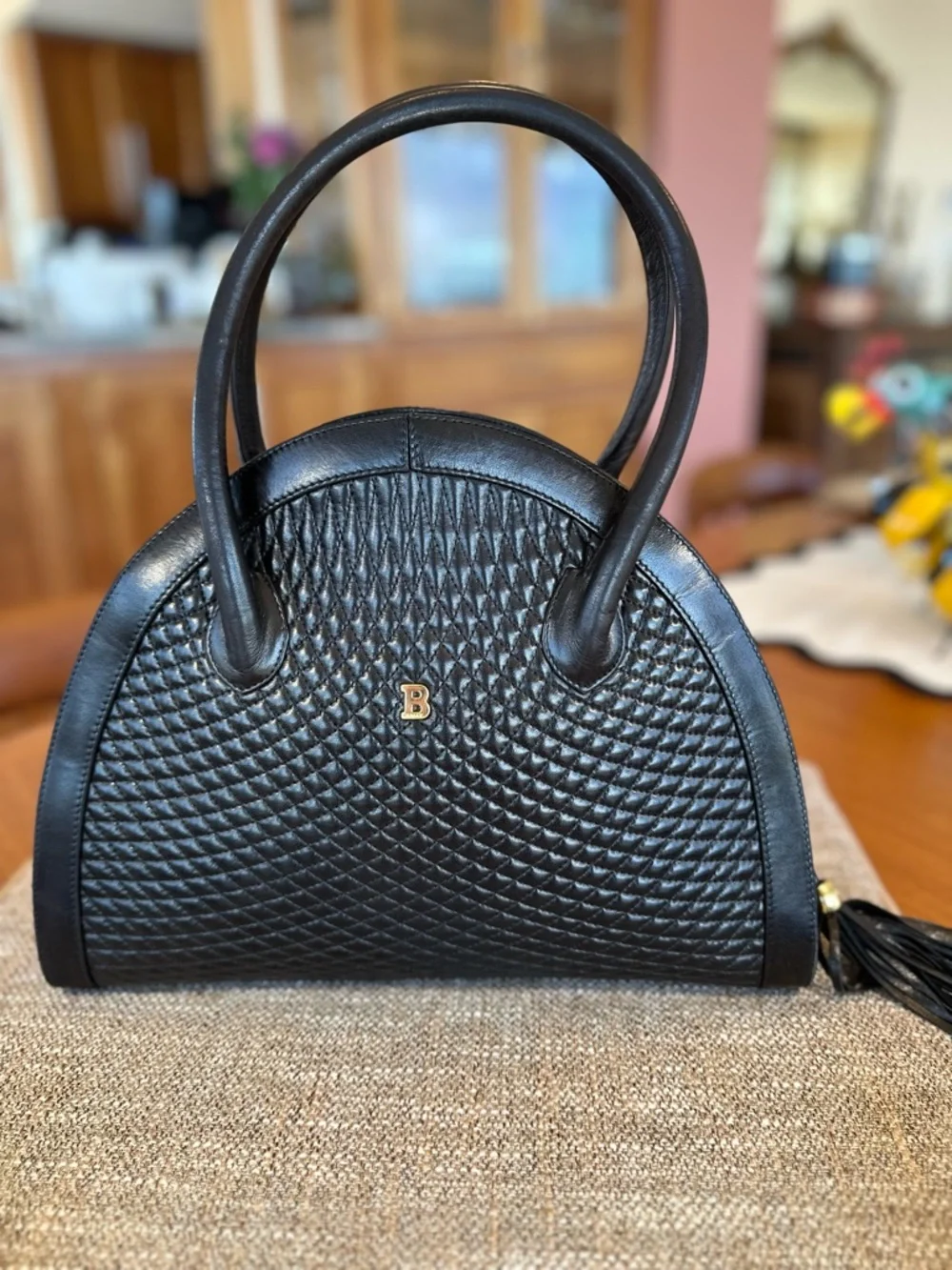 Bally Quilted Leather Dome Satchel Dark Chocolate Brown Double Tassel Vintage - Picture 3 of 15